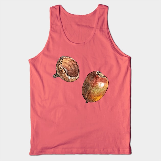 Acorn Watercolor Botanical Illustration Tank Top by AquarellChill